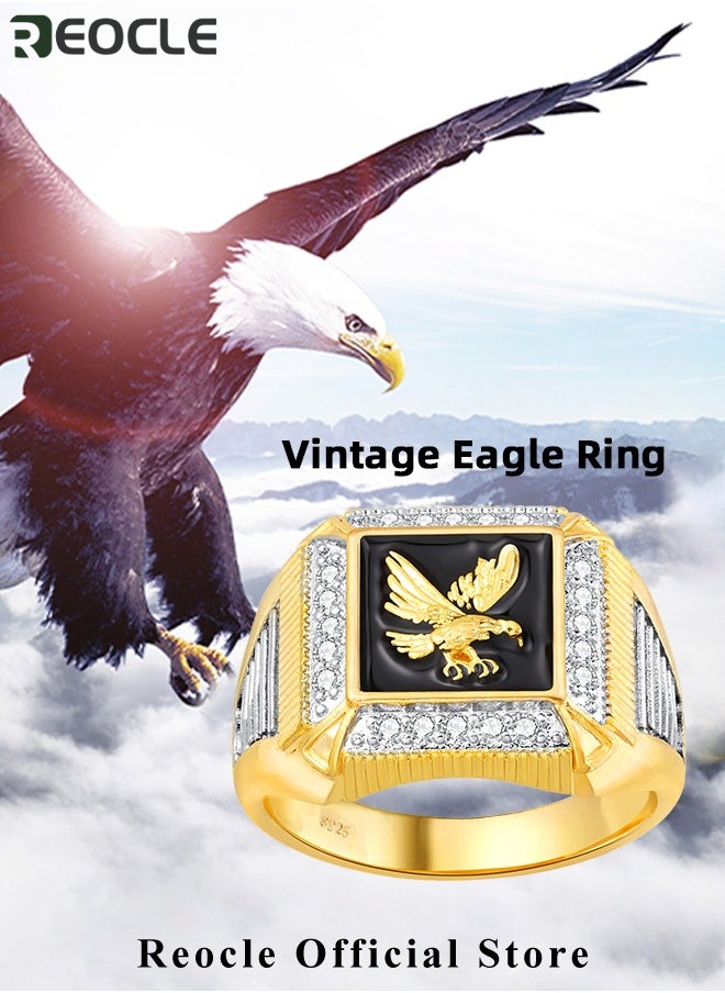 REOCLE - Men's Zircon Ring with Gold Eagle Band & Diamond Inlaid Vintage Hawk Eagle Ring Luxury Rings for Father Dad and Gentlemen as Gifts - Image 1