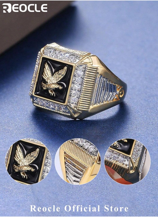 REOCLE - Men's Zircon Ring with Gold Eagle Band & Diamond Inlaid Vintage Hawk Eagle Ring Luxury Rings for Father Dad and Gentlemen as Gifts - Image 1
