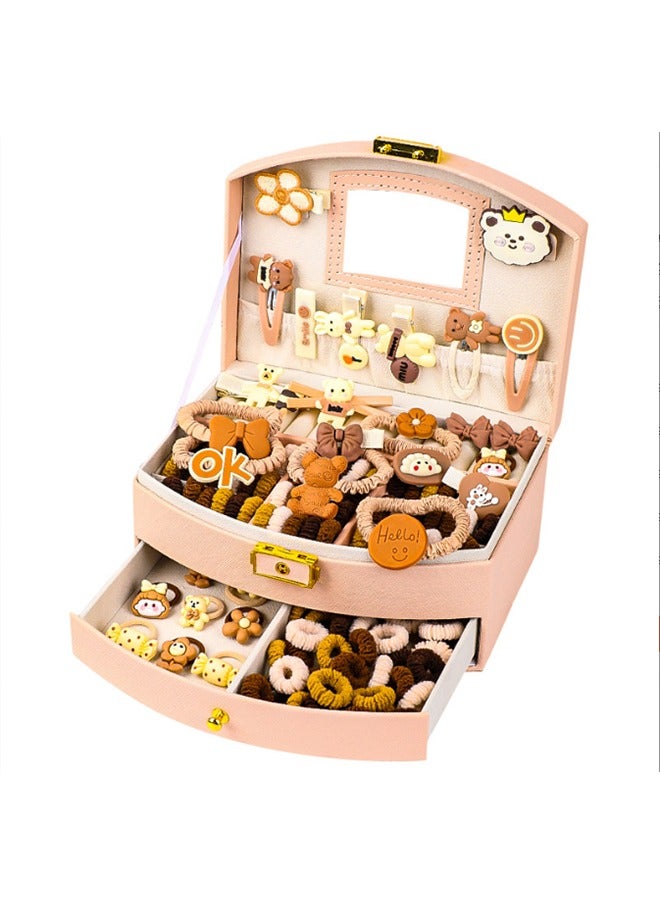Jewelry Box with Hair Accessories Set,Kids Hair Accessories Set Gift Box Organizer with 132pcs milk brown hair accessories Including Clips, Ties, Barrettes, Bows - Image 1