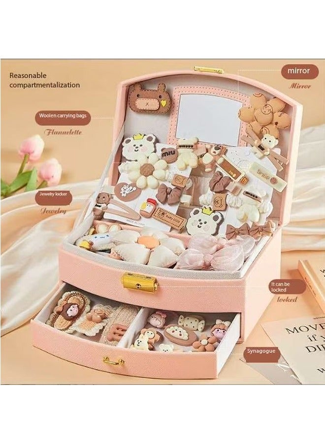 Jewelry Box with Hair Accessories Set,Kids Hair Accessories Set Gift Box Organizer with 132pcs milk brown hair accessories Including Clips, Ties, Barrettes, Bows - Image 2