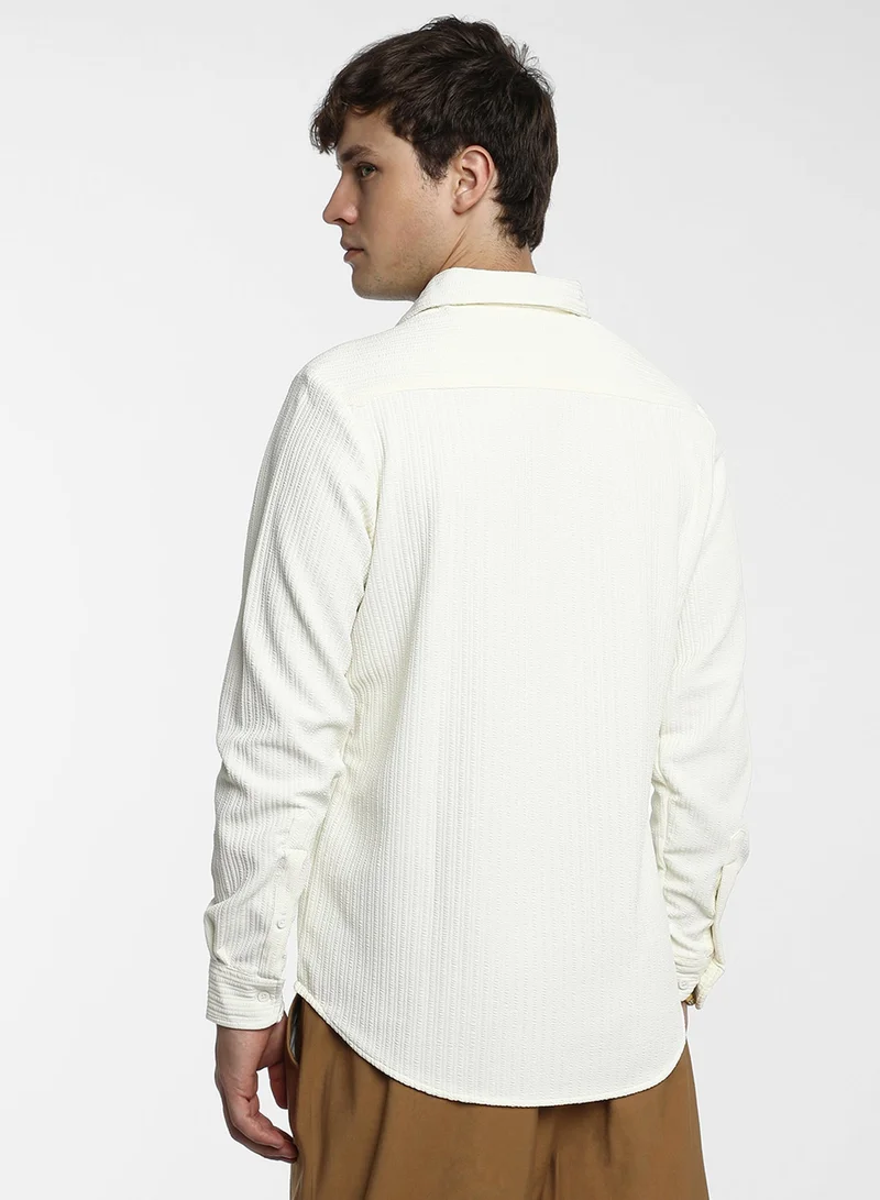CAHOOT  Men's Pale Yellow Stripe-Creased Shirt For Casual Wear | Spread Collar | Long Sleeve | Button Closure | Shirt Crafted With Comfort Fit For Everyday Wear for Men | Best Price UAE