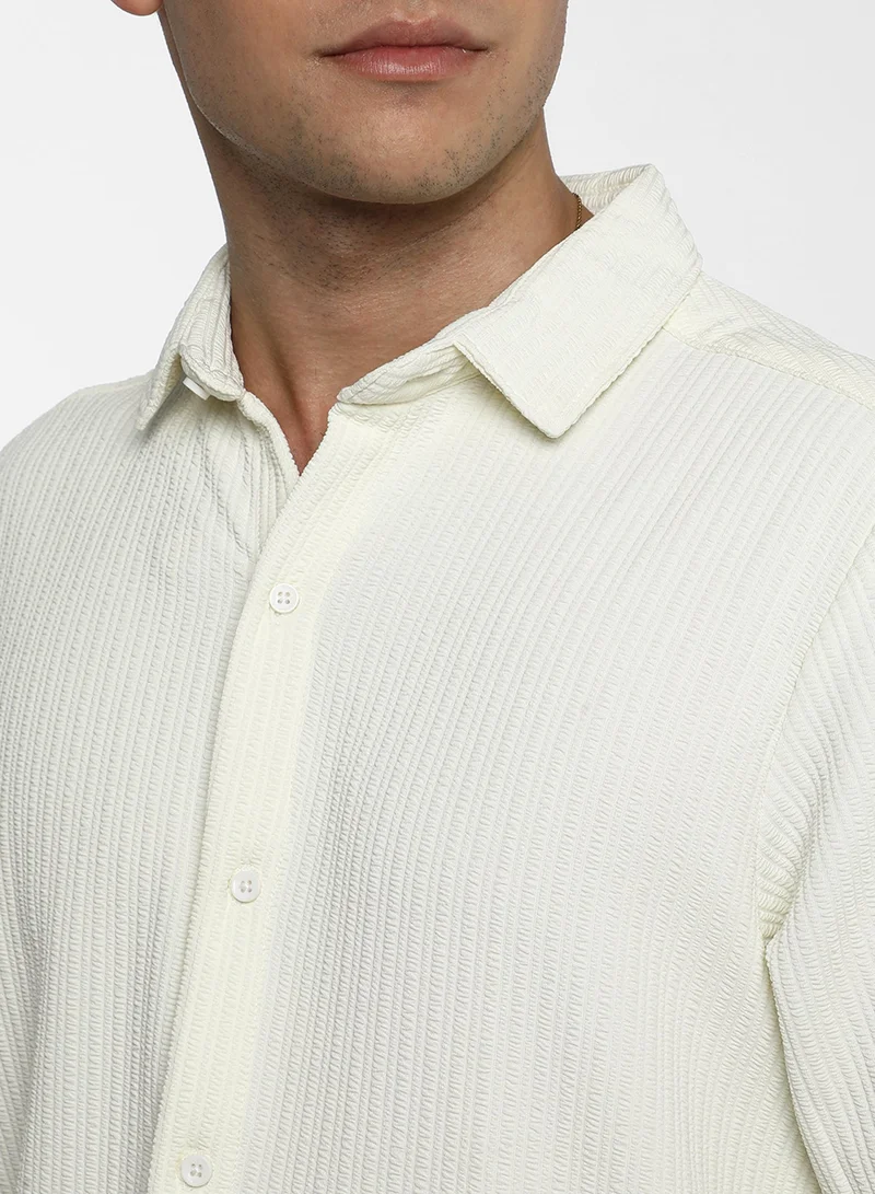 CAHOOT  Men's Pale Yellow Stripe-Creased Shirt For Casual Wear | Spread Collar | Long Sleeve | Button Closure | Shirt Crafted With Comfort Fit For Everyday Wear for Men | Best Price UAE