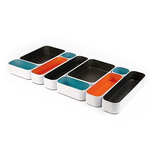 Three by Three Seattle 10 Piece Metal Organizer Tray Set for Storing Makeup, Stationery, Utensils, and More in Office Desk, Kitchen and Bathroom Drawers (2 Inch, Multicolor) - Image 1
