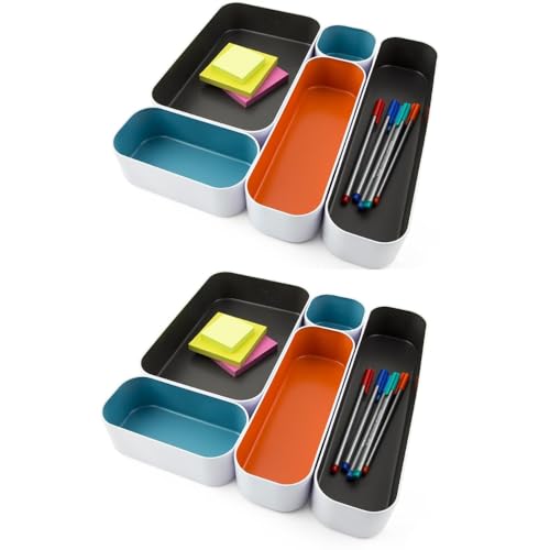 Three by Three Seattle 10 Piece Metal Organizer Tray Set for Storing Makeup, Stationery, Utensils, and More in Office Desk, Kitchen and Bathroom Drawers (2 Inch, Multicolor) - Image 4