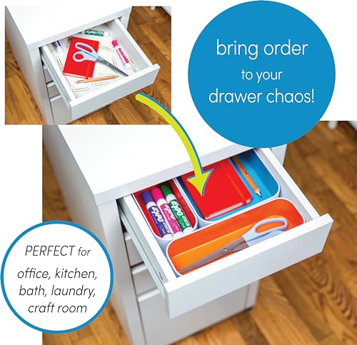 Three by Three Seattle 10 Piece Metal Organizer Tray Set for Storing Makeup, Stationery, Utensils, and More in Office Desk, Kitchen and Bathroom Drawers (2 Inch, Multicolor) - Image 2