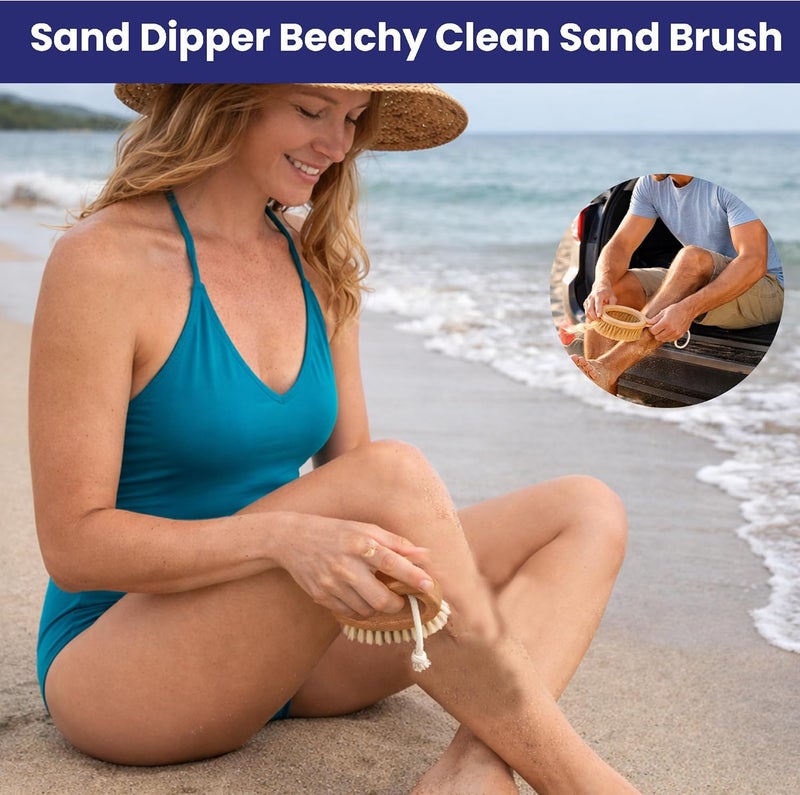 Sand Dipper Beachy Clean Sand Brush – Ergonomic Oval Grip Handle, Removes Sand from Feet, Gear, Pets & Car Mats – Beach, Camping & Travel Essential - Image 2