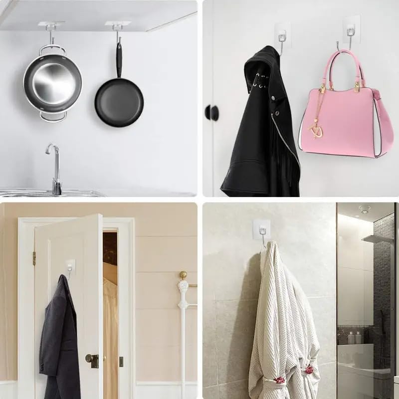 Style Keepers 10Pcs Large Adhesive Hooks for Hanging Heavy Duty, Self Adhesive Sticky Hooks Waterproof Oilproof Stainless Steel Wall Hooks for Home Bathroom Shower Kitchen Outdoor Utility Towel Keys Clear (10 Pack) - Image 5