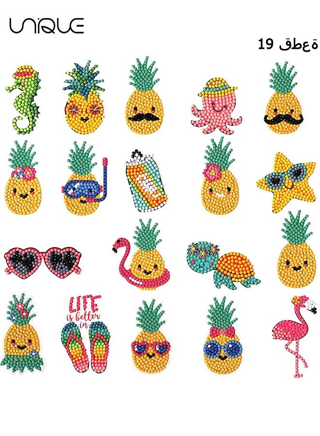 Unique 19 Pieces 5D DIY Diamond Painting Kits, Cartoon Theme Stick Paint Stickers Kits DIY Handmade Craft for Kids Adult Beginners Paint Pineapple Flamingo Man Animal in Summer - Image 1