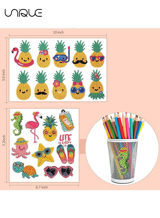 Unique 19 Pieces 5D DIY Diamond Painting Kits, Cartoon Theme Stick Paint Stickers Kits DIY Handmade Craft for Kids Adult Beginners Paint Pineapple Flamingo Man Animal in Summer - Image 2