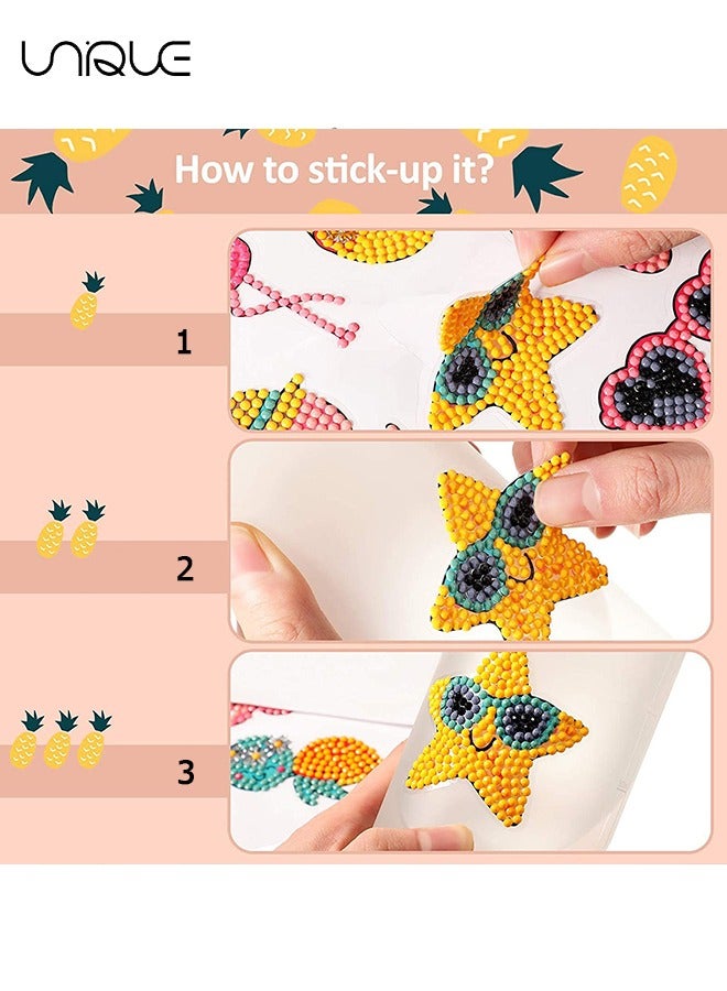 Unique 19 Pieces 5D DIY Diamond Painting Kits, Cartoon Theme Stick Paint Stickers Kits DIY Handmade Craft for Kids Adult Beginners Paint Pineapple Flamingo Man Animal in Summer - Image 5