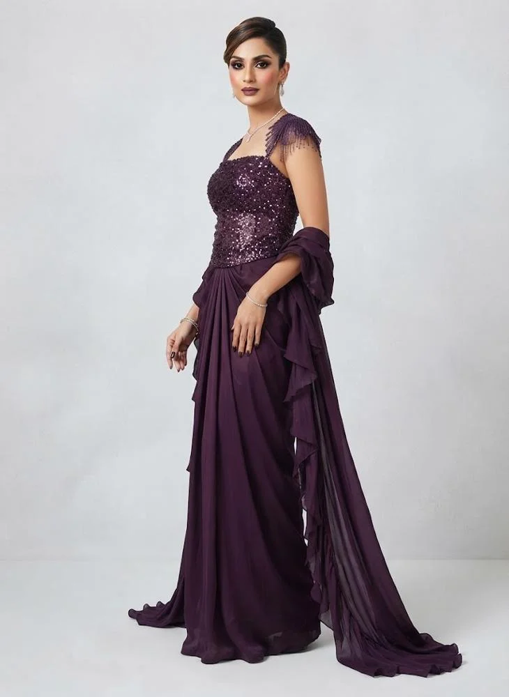 Viny VINY Purple Square Neck Embellished Skirt Set – Women's Indian Ethnic Wear
