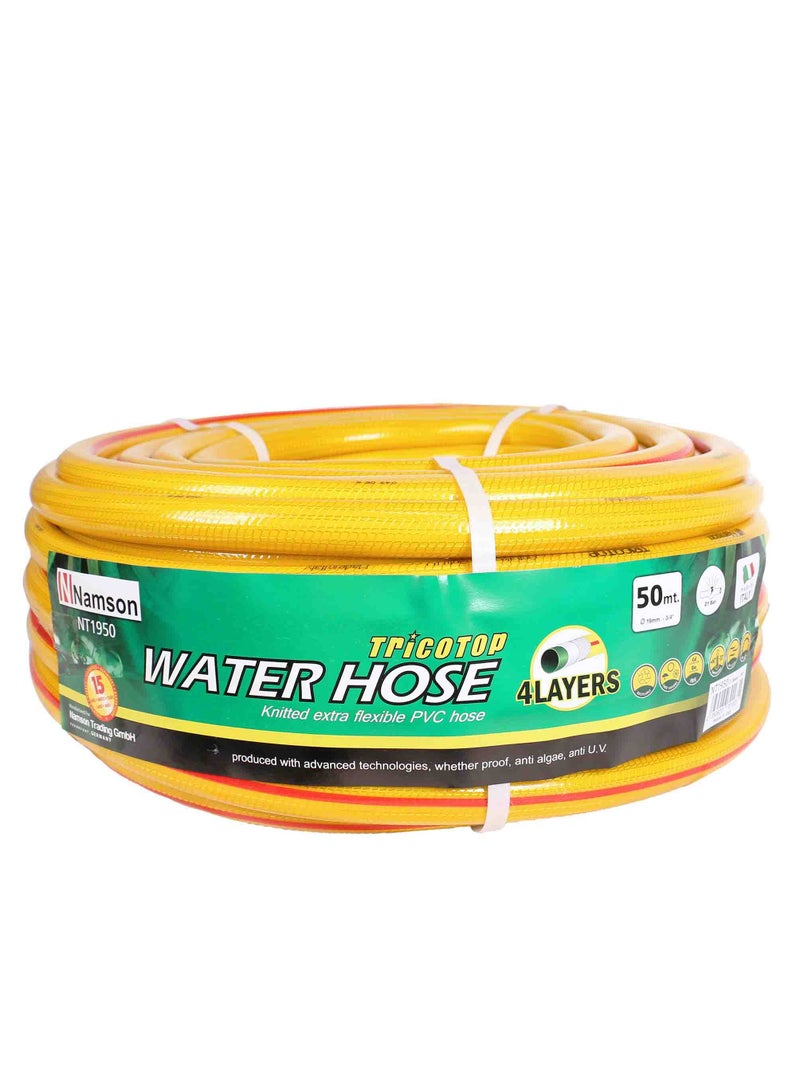NAMSON HEAVY DUTY WATER HOSE 19MM 3/4 INCH X 50M NT1950 21BAR, KNITTED EXTRA FLEXIBLE PVC, 4 LAYERS, WEATHER PROOF SURVIVE -20 AND +60 TEMP.  ANTI ALGAE ANTI UV, MADE IN ITALY - Image 4