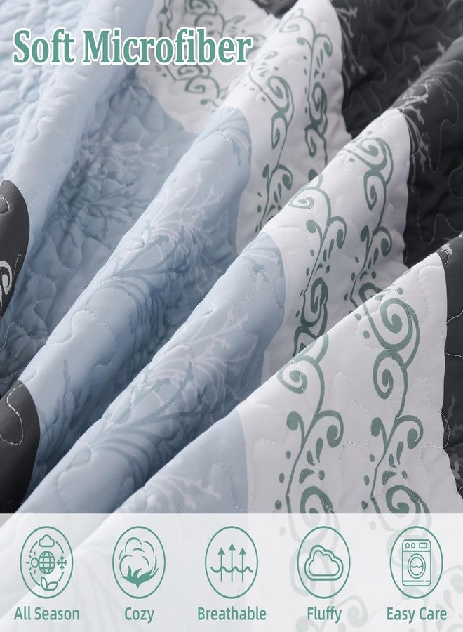DJY Stripe Quilt Set King Size Sage Green Bedspread Coverlet Set 3 Pieces Boho Branch Floral Pattern Quilted Bedding Set, Soft Lightweight Bed Cover for All Season (110''x90'') - Image 5