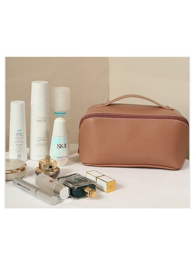 KARTUNBOX Luxury Toiletry Bag for Women, Organizer Travel Cosmetic Case with Zipper Closure and Handle, Brown - Image 3