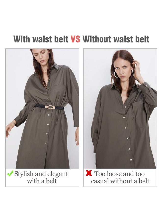 LEACOOLKEY - Fashion Skinny Dress Belt For Women For Jeanselastic Thin Waist Belt For Dressgold Buckle Retro Stretch Ladies Thin Waist Belt - Image 1