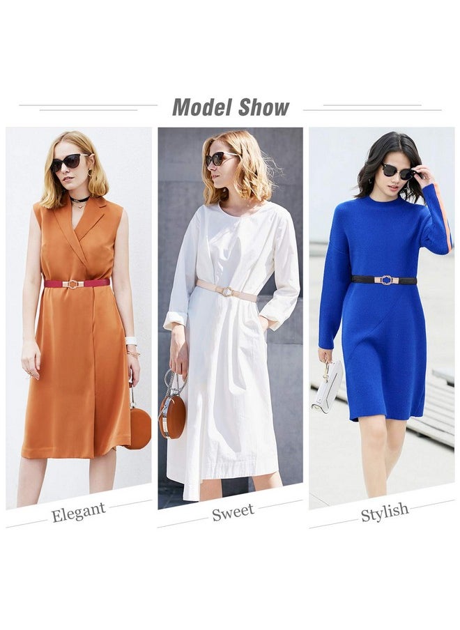 LEACOOLKEY - Fashion Skinny Dress Belt For Women For Jeanselastic Thin Waist Belt For Dressgold Buckle Retro Stretch Ladies Thin Waist Belt - Image 1
