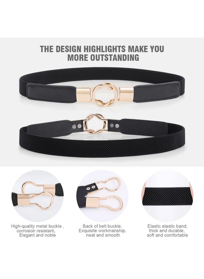 LEACOOLKEY - Fashion Skinny Dress Belt For Women For Jeanselastic Thin Waist Belt For Dressgold Buckle Retro Stretch Ladies Thin Waist Belt - Image 1