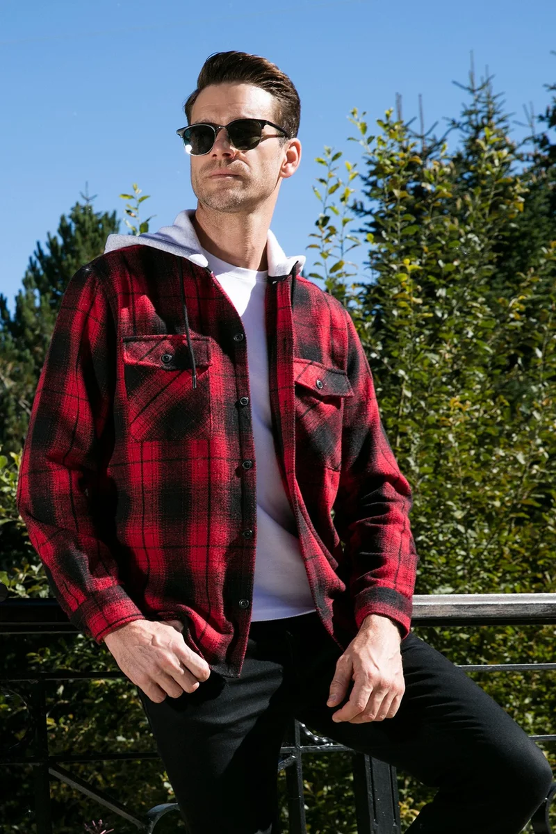 Buratti Plaid Double Pocket Hooded Lumberjack Shirt Men's Shirt CF22W2650