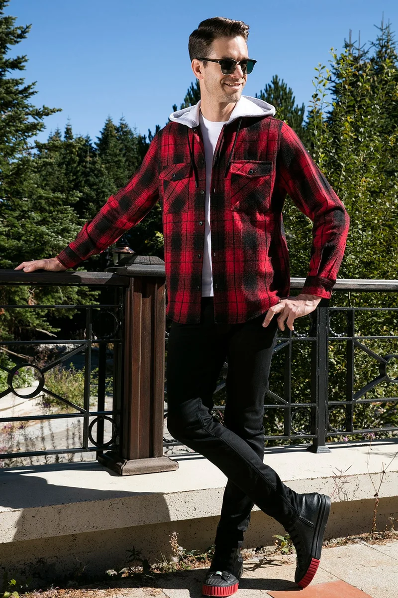 Buratti Plaid Double Pocket Hooded Lumberjack Shirt Men's Shirt CF22W2650