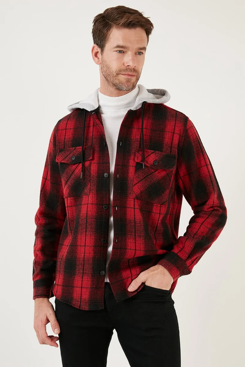 Buratti Plaid Double Pocket Hooded Lumberjack Shirt Men's Shirt CF22W2650