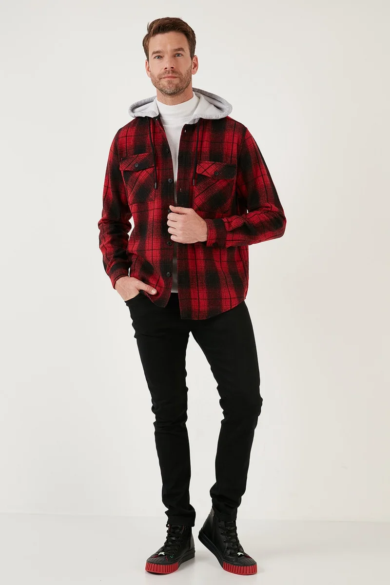 Buratti Plaid Double Pocket Hooded Lumberjack Shirt Men's Shirt CF22W2650