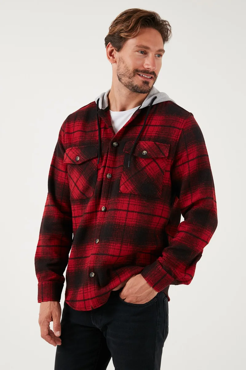Buratti Plaid Double Pocket Hooded Lumberjack Shirt Men's Shirt CF22W2650