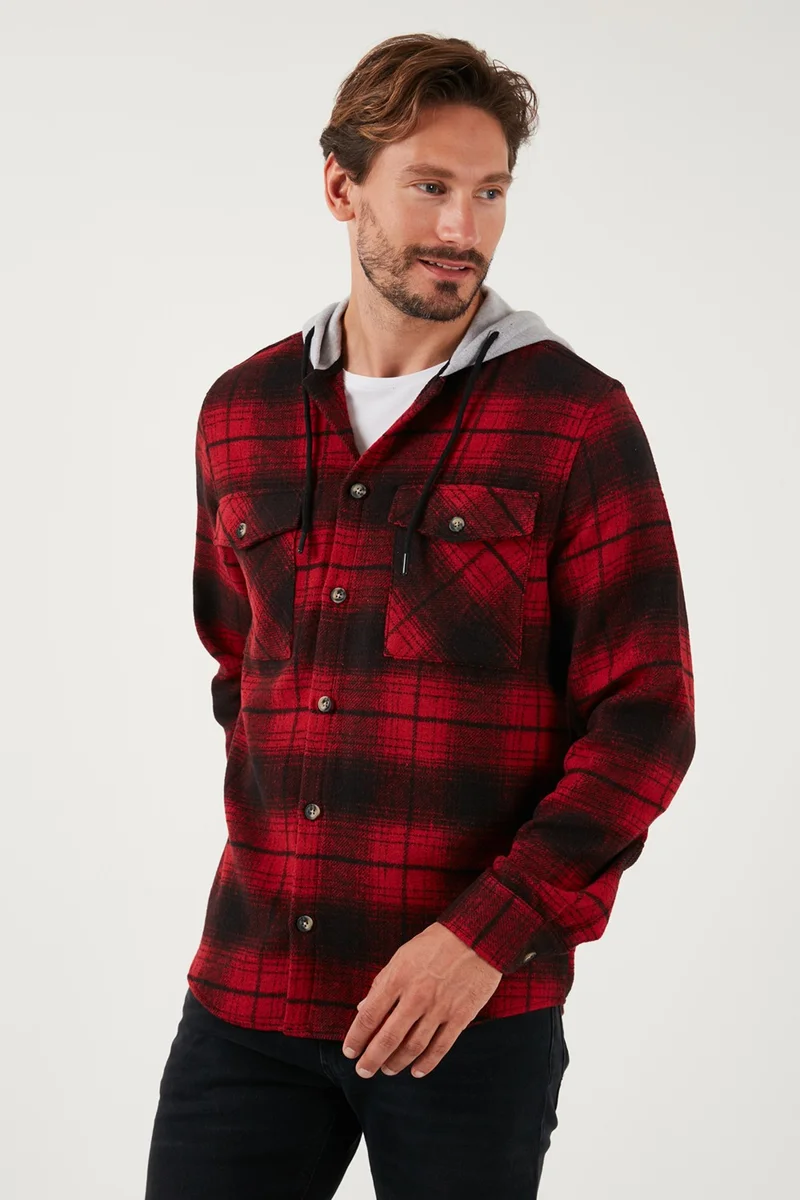 Buratti Plaid Double Pocket Hooded Lumberjack Shirt Men's Shirt CF22W2650