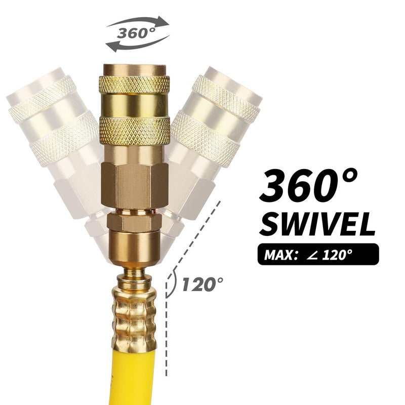 Hromee Air Compressor Hose 3/8 in x 50 ft Hybrid Rubber & PVC Hose with 1/4 in MNPT Swivel End Connector and Quick Universal Industrial Coupler & Plug Kit 300 PSI Yellow - Image 2