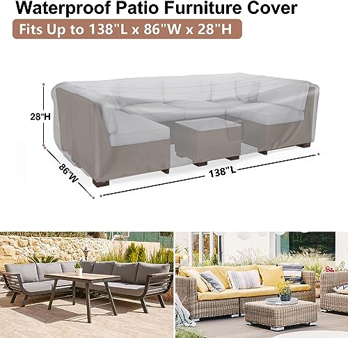 BROSYDA Patio Furniture Covers, Heavy Duty 600D Outdoor Furniture Cover Waterproof, Sectional Sofa Set Covers Table and Chair Set Cover,138"L×86"W×28"H - Image 2