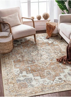 Bukela Area Rug 120×180 CM Washable Rug Vintage Rug Indoor Floor Cover Print Distressed Carpet Brick Red Multi Thin Rug Mat Foldable Accent Rug Lightweight Kitchen Living Room Bedroom Dining Room  - Image 1