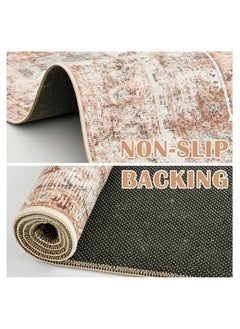 Bukela Area Rug 120×180 CM Washable Rug Vintage Rug Indoor Floor Cover Print Distressed Carpet Brick Red Multi Thin Rug Mat Foldable Accent Rug Lightweight Kitchen Living Room Bedroom Dining Room  - Image 5