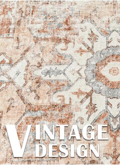 Bukela Area Rug 120×180 CM Washable Rug Vintage Rug Indoor Floor Cover Print Distressed Carpet Brick Red Multi Thin Rug Mat Foldable Accent Rug Lightweight Kitchen Living Room Bedroom Dining Room  - Image 2
