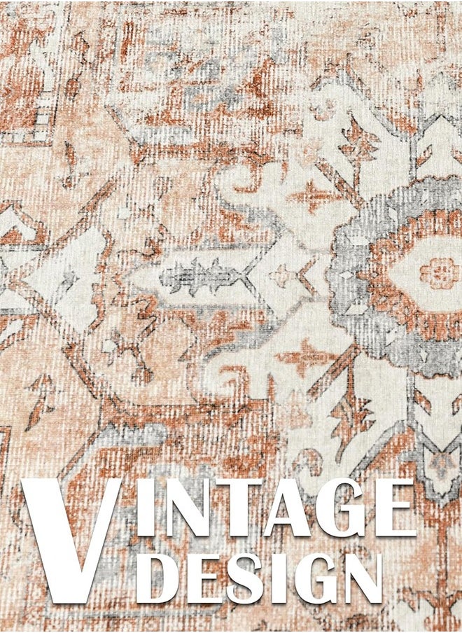 Bukela Area Rug 120×180 CM Washable Rug Vintage Rug Indoor Floor Cover Print Distressed Carpet Brick Red Multi Thin Rug Mat Foldable Accent Rug Lightweight Kitchen Living Room Bedroom Dining Room  - Image 2