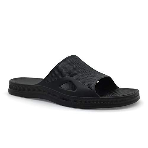 FUNKYMONKEY Bathroom Shower Sandal Mens Womens Indoor Home Beach Non Slip Slippers (10 M US, Dark Black) - Image 1