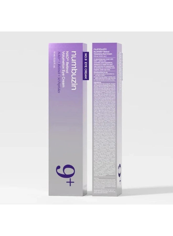 numbuzin No.9 NAD+ Retinol Eye Cream, Depuffing & Firming Eye Serum for Dark Circles, Wrinkles & Fine Lines, Peptides & Niacinamide for Glow & Undereye Radiance, Stocking Stuffers 0.33 fl oz - Image 1