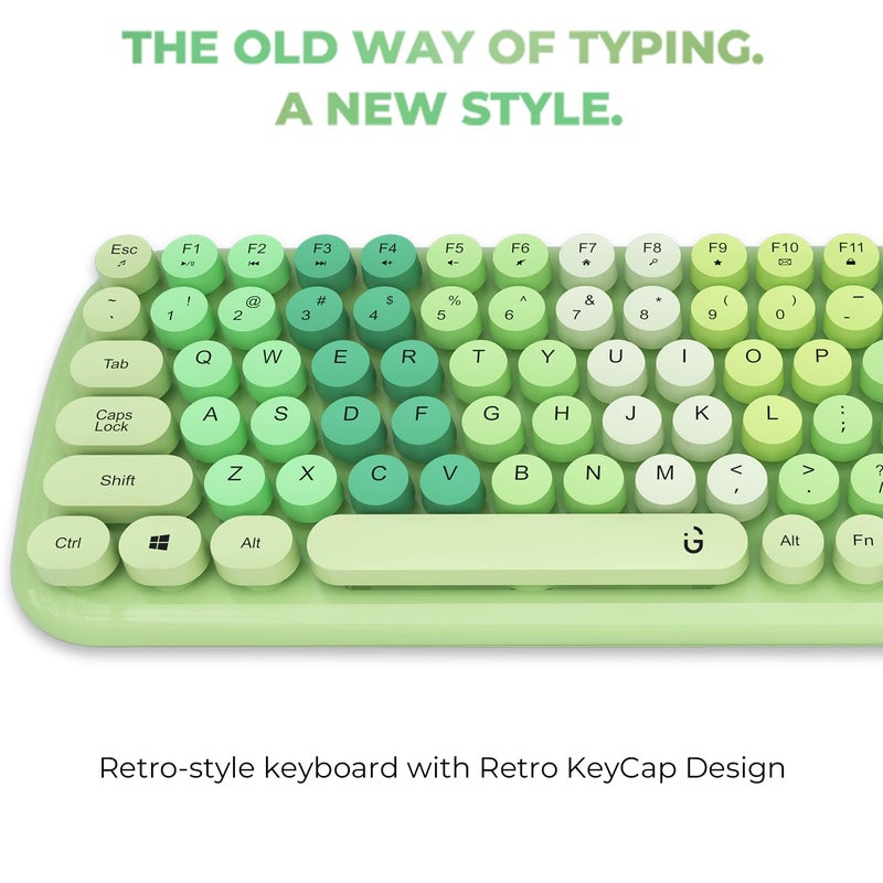 iGear KeyBee Retro Typewriter Inspired 2.4GHz Wireless Keyboard with Mouse Combo for Desktop/Laptop and Devices with USB Support, Single Nano Receiver, Round Keycaps, Cleaning Brush (White) (Green) - Image 2
