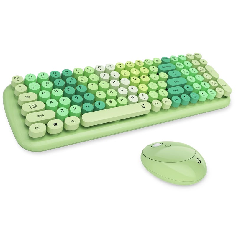 iGear KeyBee Retro Typewriter Inspired 2.4GHz Wireless Keyboard with Mouse Combo for Desktop/Laptop and Devices with USB Support, Single Nano Receiver, Round Keycaps, Cleaning Brush (White) (Green) - Image 1