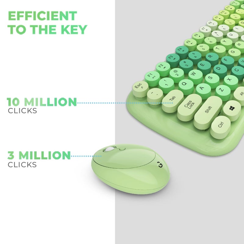 iGear KeyBee Retro Typewriter Inspired 2.4GHz Wireless Keyboard with Mouse Combo for Desktop/Laptop and Devices with USB Support, Single Nano Receiver, Round Keycaps, Cleaning Brush (White) (Green) - Image 4