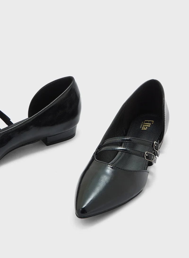 ELLA Pointy Toe Double Buckle Flat Shoe