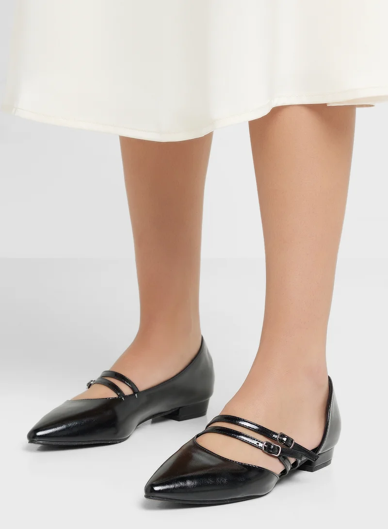 ELLA Pointy Toe Double Buckle Flat Shoe