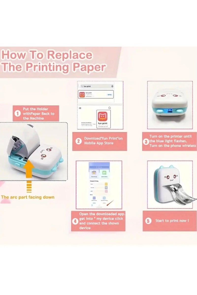 Portable Thermal Mini Printer, Wireless, Cartoon Design, USB Rechargeable, Compatible with iOS and Android - Image 4
