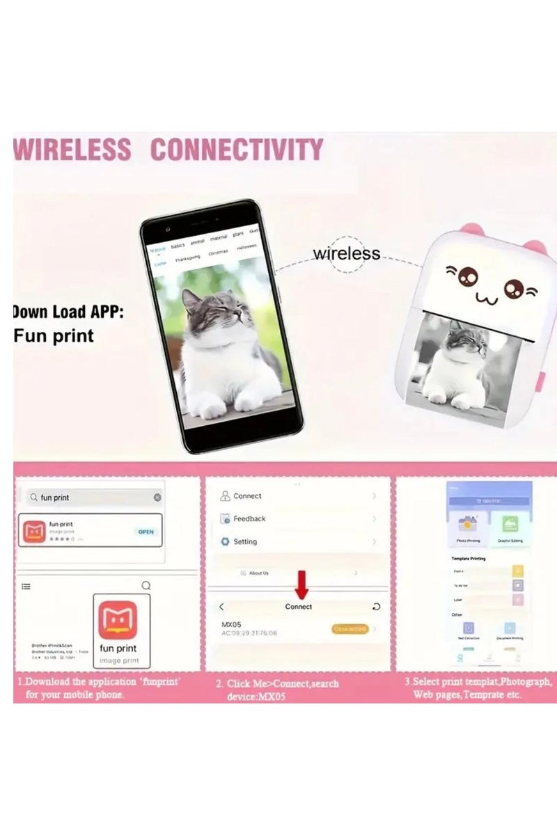 Portable Thermal Mini Printer, Wireless, Cartoon Design, USB Rechargeable, Compatible with iOS and Android - Image 5