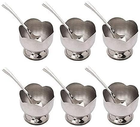 Dhaval Stainless Steel Dessert Cups Serving Bowls Set Flower Shape Ice Cream Fruit Pudding Bowls with Spoons Set of 6 150 ML - Image 2