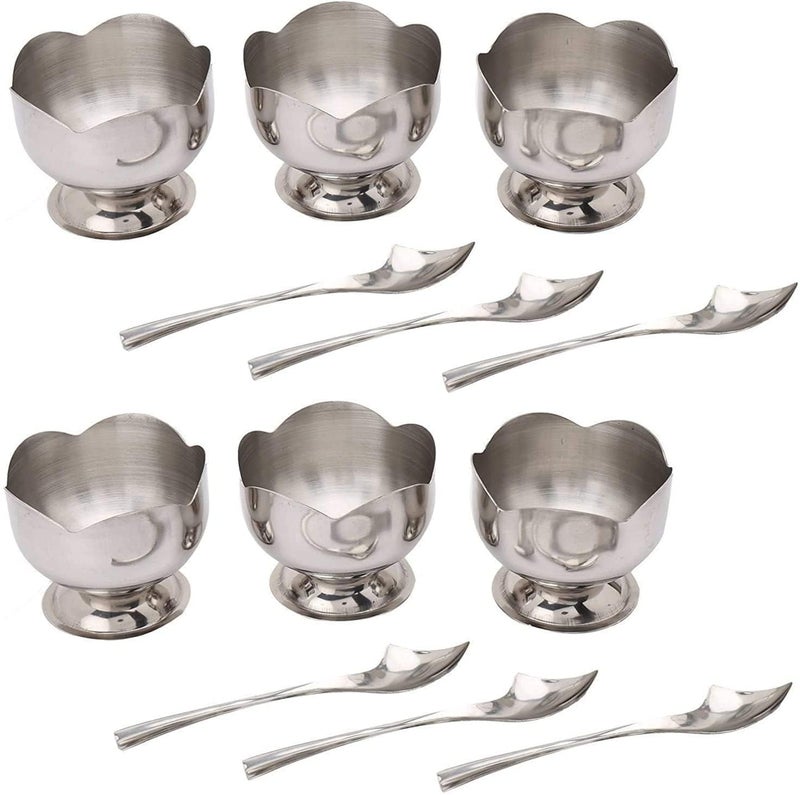 Dhaval Stainless Steel Dessert Cups Serving Bowls Set Flower Shape Ice Cream Fruit Pudding Bowls with Spoons Set of 6 150 ML - Image 5