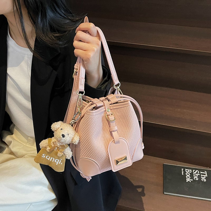 Drawstring Color-Blocking Crossbody Bag Trendy Fashion Korean Bucket Bag Niche Texture Single Shoulder Women'S Bag - Image 2