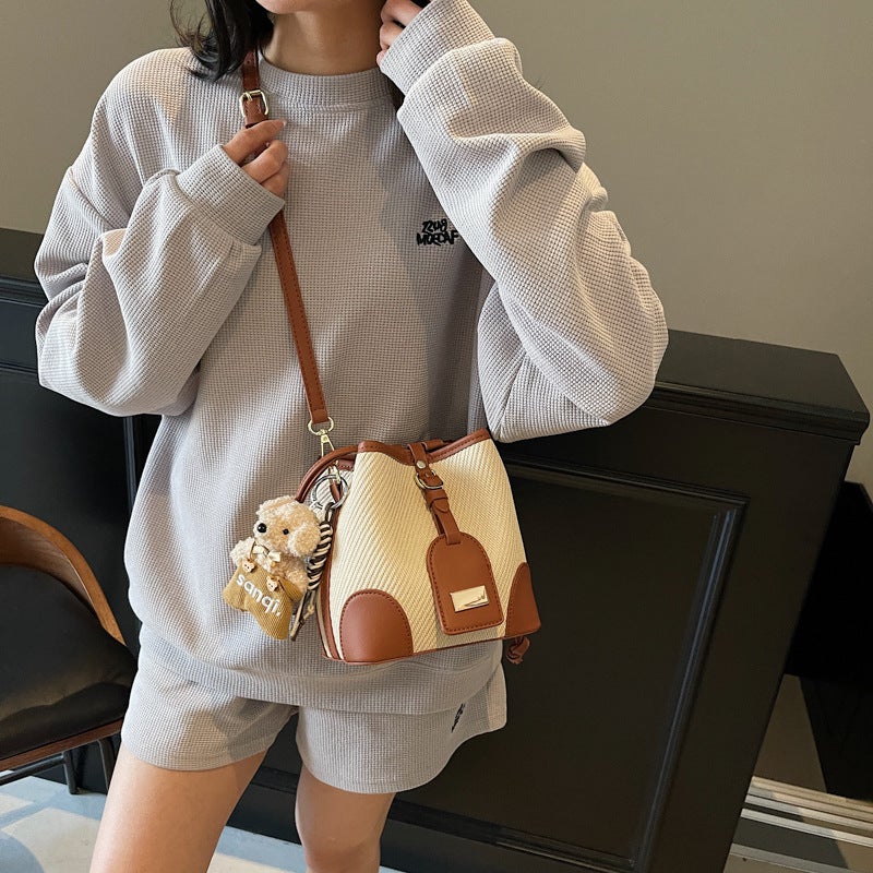 Drawstring Color-Blocking Crossbody Bag Trendy Fashion Korean Bucket Bag Niche Texture Single Shoulder Women'S Bag - Image 5