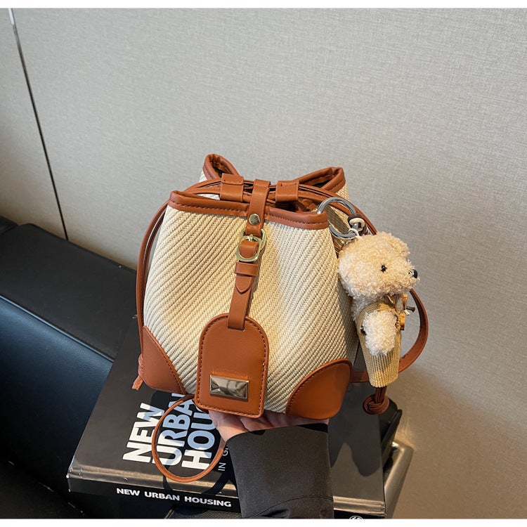 Drawstring Color-Blocking Crossbody Bag Trendy Fashion Korean Bucket Bag Niche Texture Single Shoulder Women'S Bag - Image 1