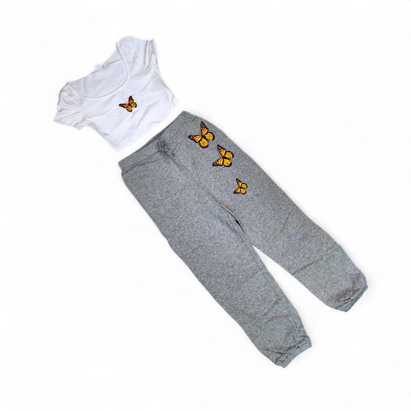 Shein Girls Two-Piece Outfit – Short Sleeve T-Shirt and Jogger Pants with Butterfly Print - Image 3