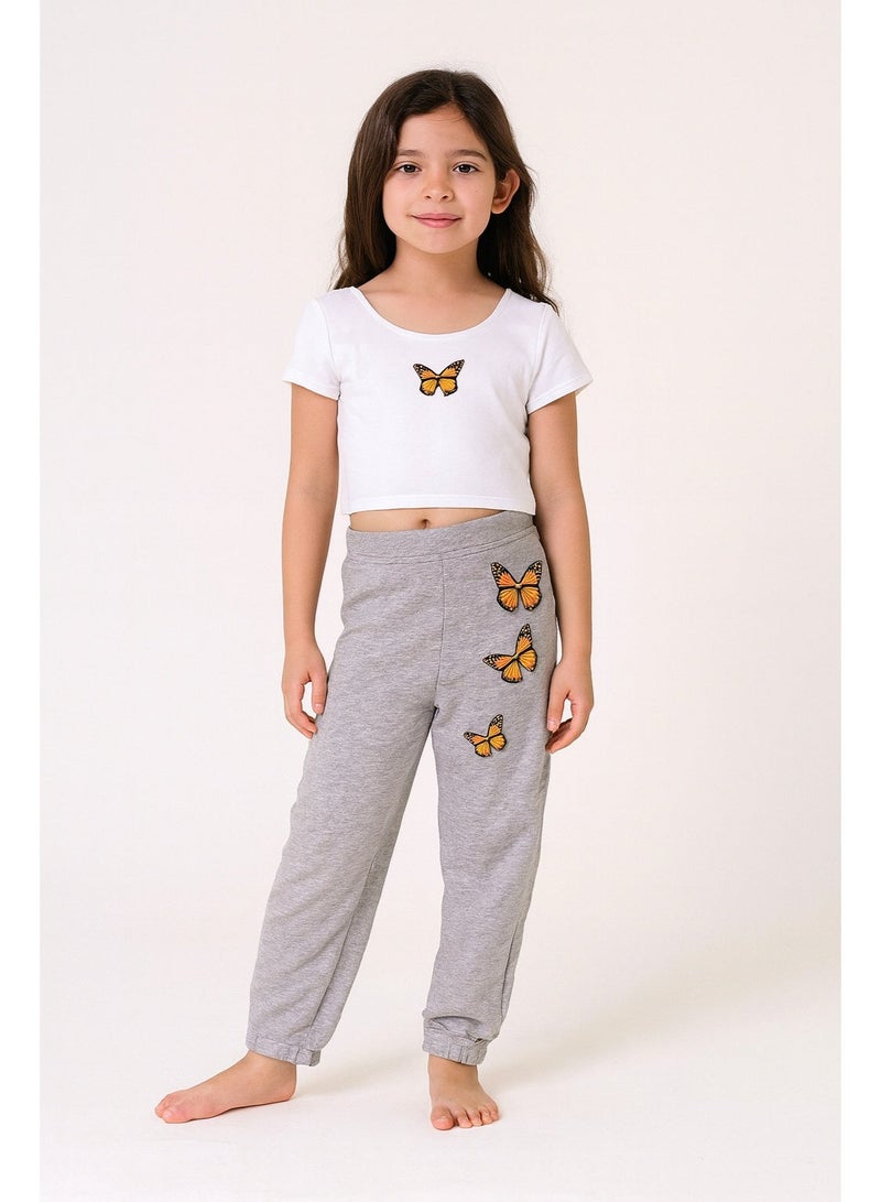 Shein Girls Two-Piece Outfit – Short Sleeve T-Shirt and Jogger Pants with Butterfly Print - Image 2