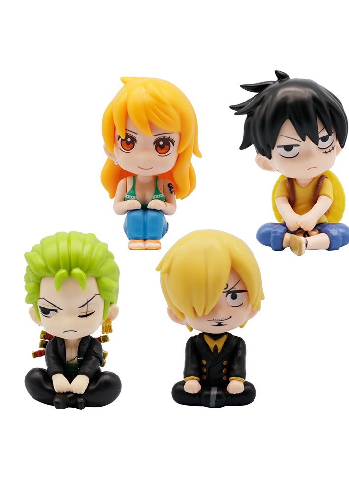 4pc Anime One Piece action figure Q Version Doll Sitting Position Luffy Zoro Nami PVC Action Figure GK Model Ornament Kids Hobby Toys Gift - Image 1